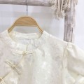 蝴蝶印花旗袍上衣+高腰花苞短裙套装